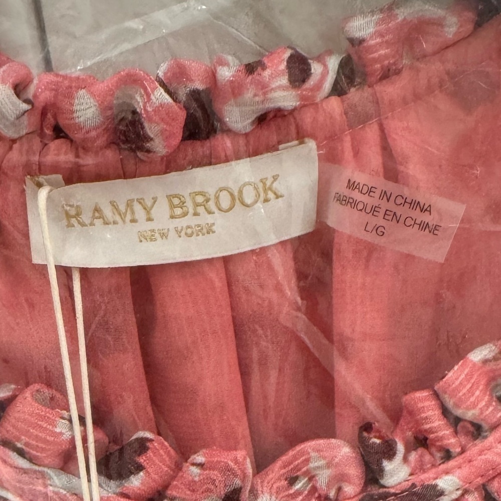 NWT in manu plastic Ramy Brook Penelope Silk Blend Ruffle Dress in Pink Size L - Picture 10 of 12